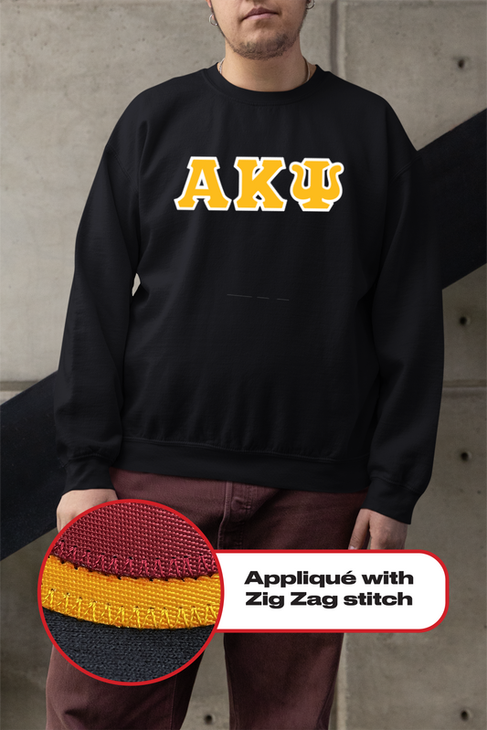 Alpha Kappa Psi crewneck sweatshirt letters // Alpha Kappa Psi zig-zag embroidered crewneck letters