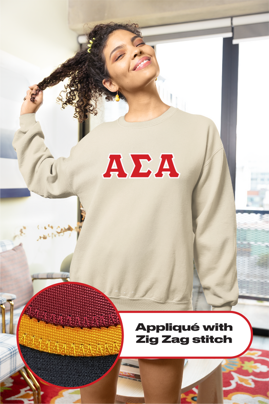 Alpha Sigma Alpha crewneck sweatshirt letters // Alpha Sigma Alpha zig-zag embroidered crewneck letters