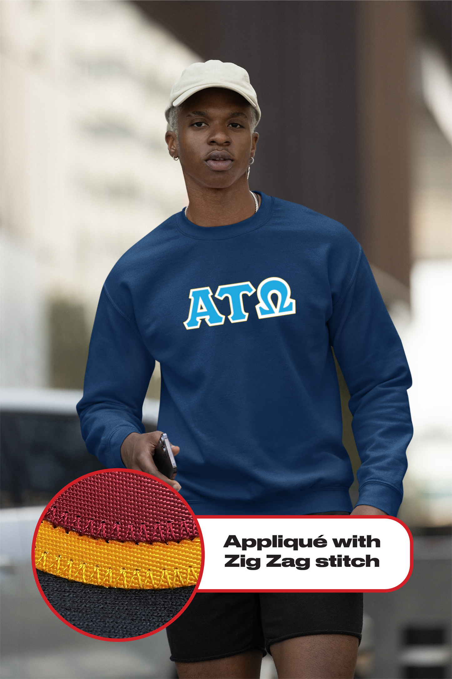 Alpha Tau Omega crewneck sweatshirt letters // Alpha Tau Omega zig-zag embroidered crewneck letters