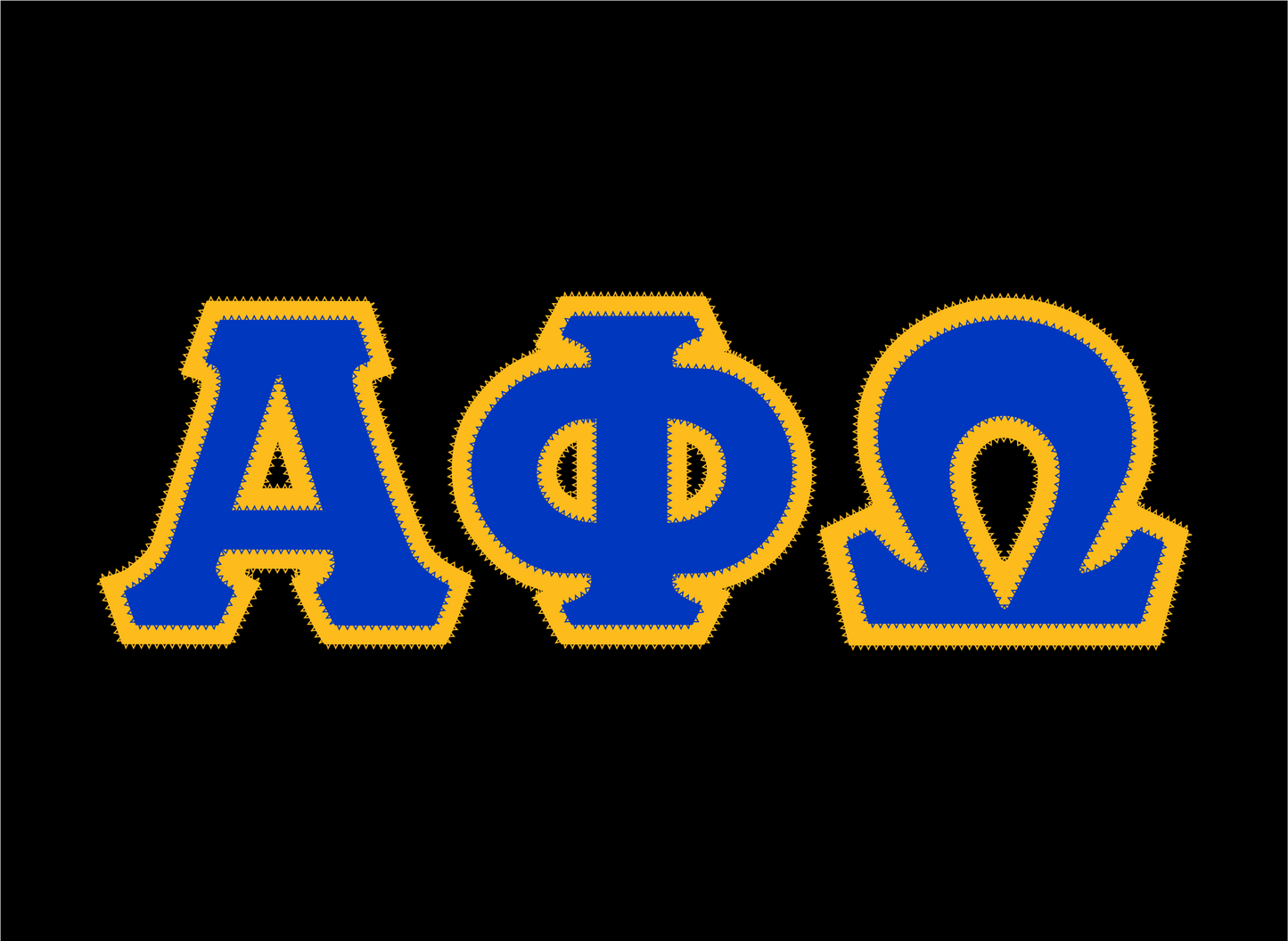 Alpha Phi Omega crewneck sweatshirt letters // Alpha Phi Omega zig-zag embroidered crewneck letters