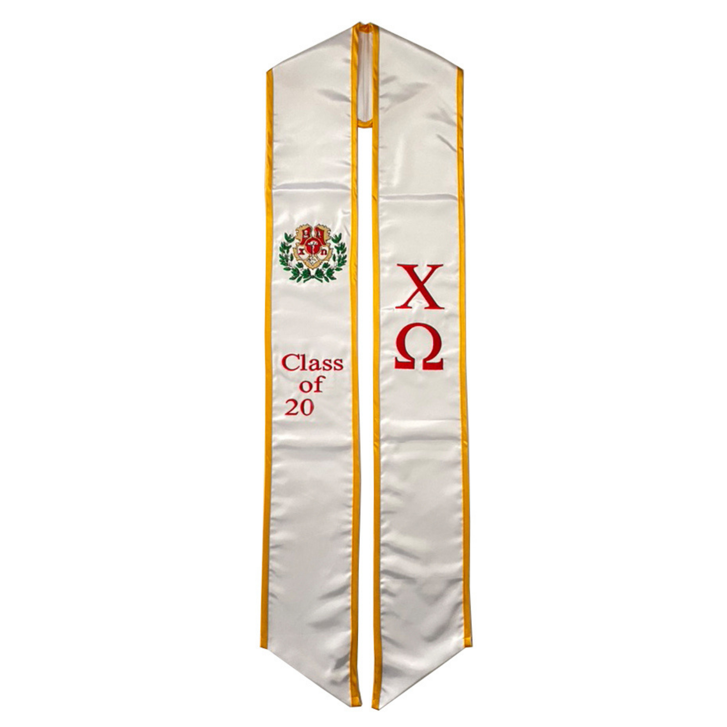 Chi Omega Graduation Stole / Sash with cords Class of 20XX