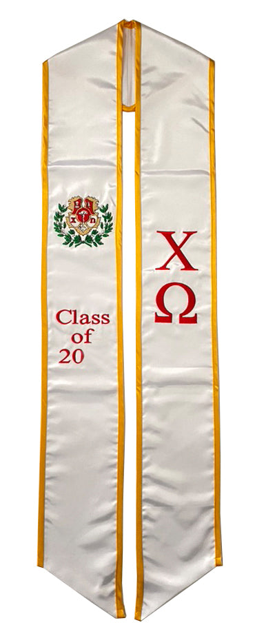 Chi Omega Graduation Stole / Sash with cords Class of 20XX