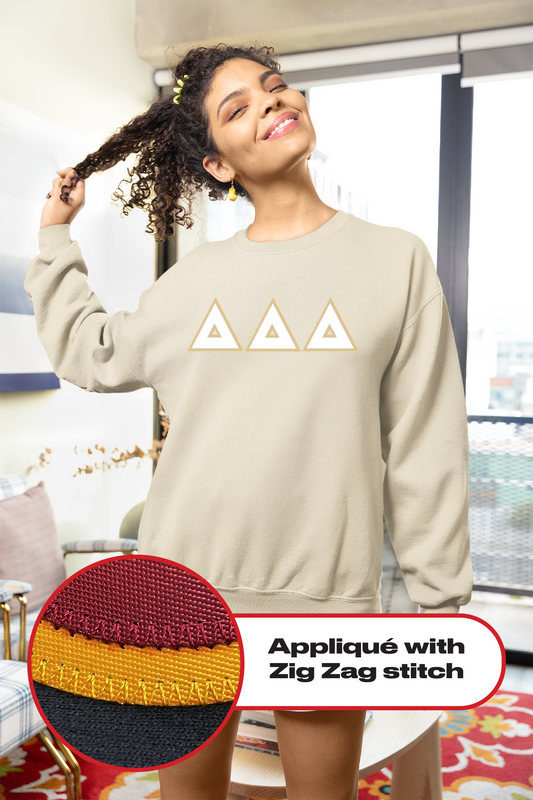 Delta Delta Delta crewneck sweatshirt letters // Delta Delta Delta zig-zag embroidered crewneck letters