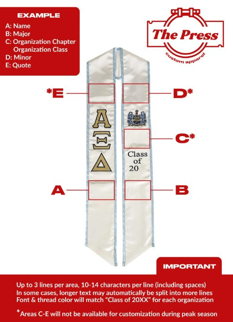 Alpha Gamma Delta Graduation Sash/Stole