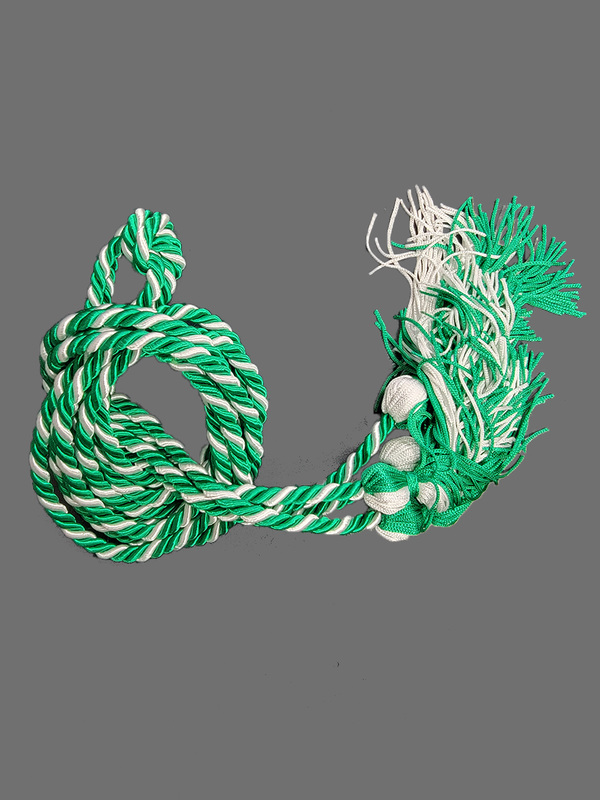 Graduation Cord / Honor Cords Intertwined Green and White