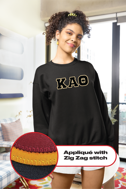 Kappa Alpha Theta crewneck sweatshirt letters // Kappa Alpha Theta zig-zag embroidered crewneck letters