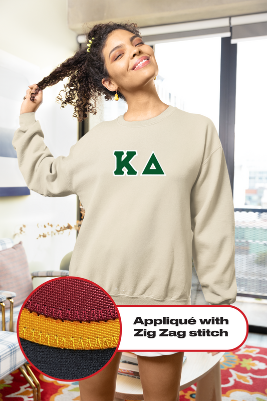 Kappa Delta crewneck sweatshirt letters // Kappa Delta zig-zag embroidered crewneck letters