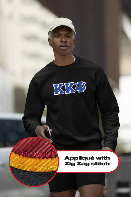 Kappa Kappa Psi crewneck sweatshirt letters // Kappa Kappa Psi zig-zag embroidered crewneck letters