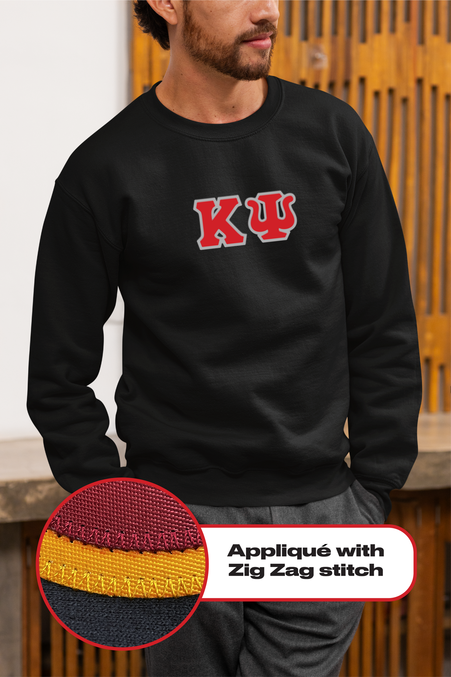 Kappa Psi crewneck sweatshirt letters // Kappa Psi zig-zag embroidered crewneck letters