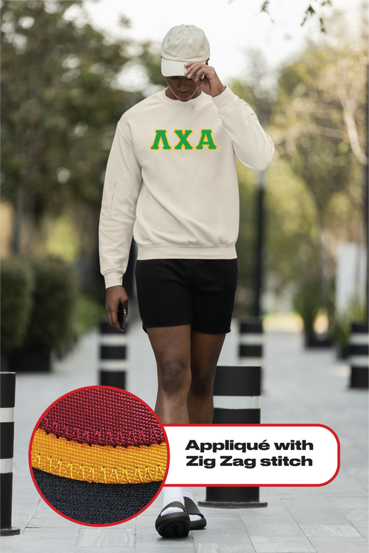 Lambda Chi Alpha crewneck sweatshirt letters // Lambda Chi Alpha zig-zag embroidered crewneck letters