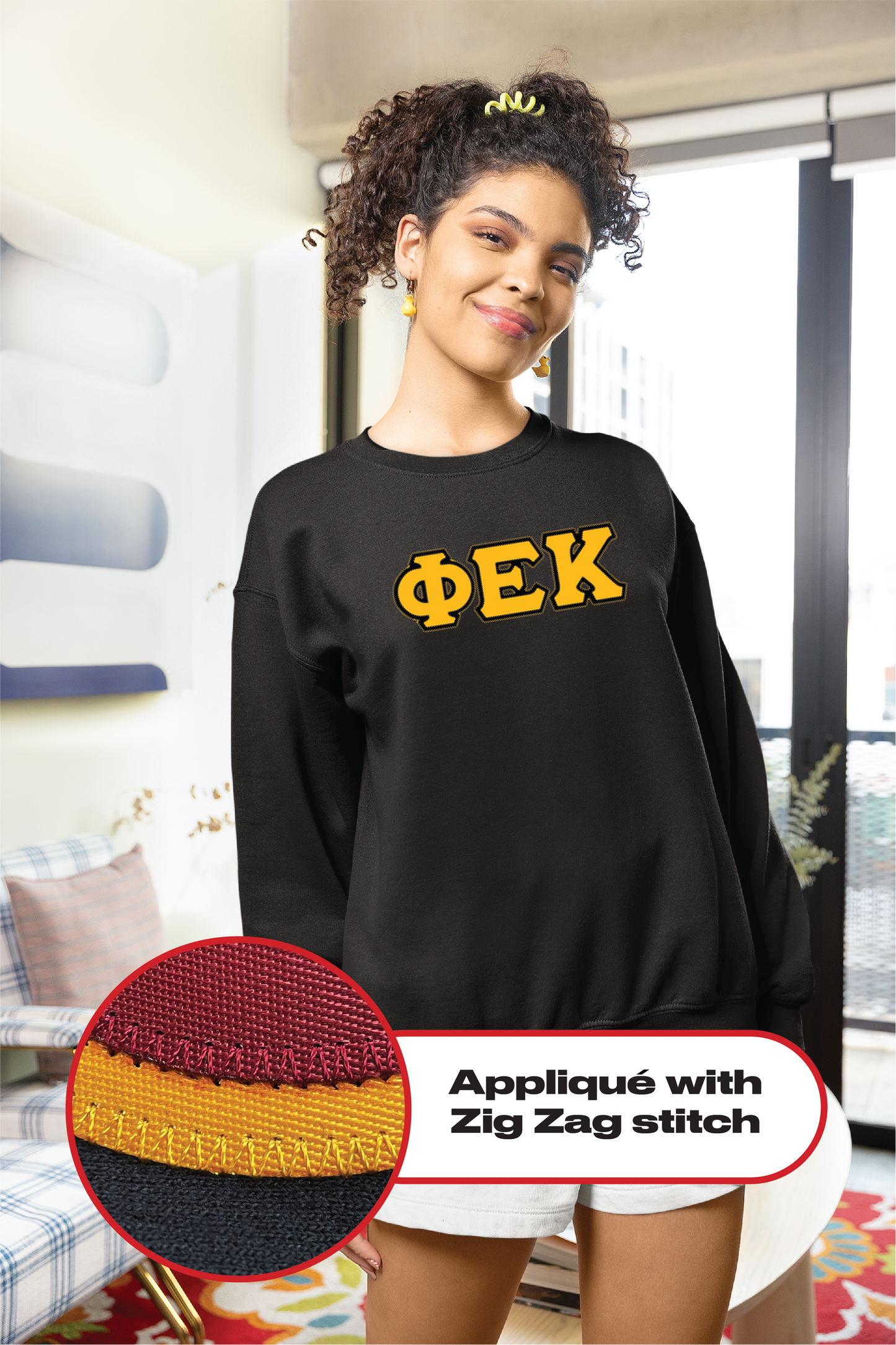 Phi Epsilon Kappa crewneck sweatshirt letters // Phi Epsilon Kappa zig-zag embroidered crewneck letters