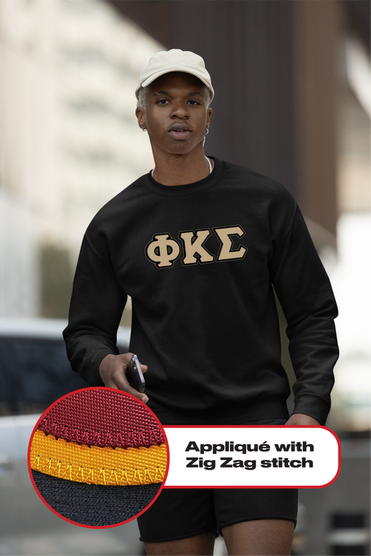 Phi Kappa Sigma crewneck sweatshirt letters // Phi Kappa Sigma zig-zag embroidered crewneck letters