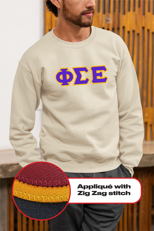 Phi Sigma Epsilon crewneck sweatshirt letters // Phi Sigma Epsilon zig-zag embroidered crewneck letters