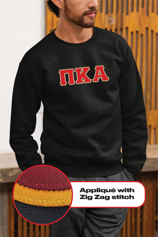 Pi Kappa Alpha crewneck sweatshirt letters // Pi Kappa Alpha zig-zag embroidered crewneck letters