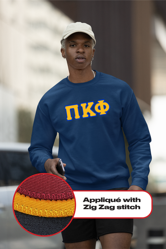 Pi Kappa Phi crewneck sweatshirt letters // Pi Kappa Phi zig-zag embroidered crewneck letters