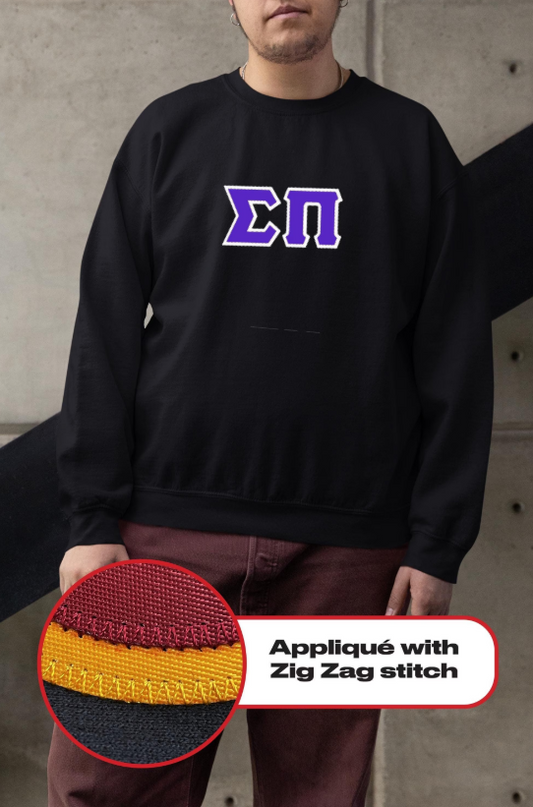 Sigma Pi crewneck sweatshirt letters // Sigma Pi zig-zag embroidered crewneck letters