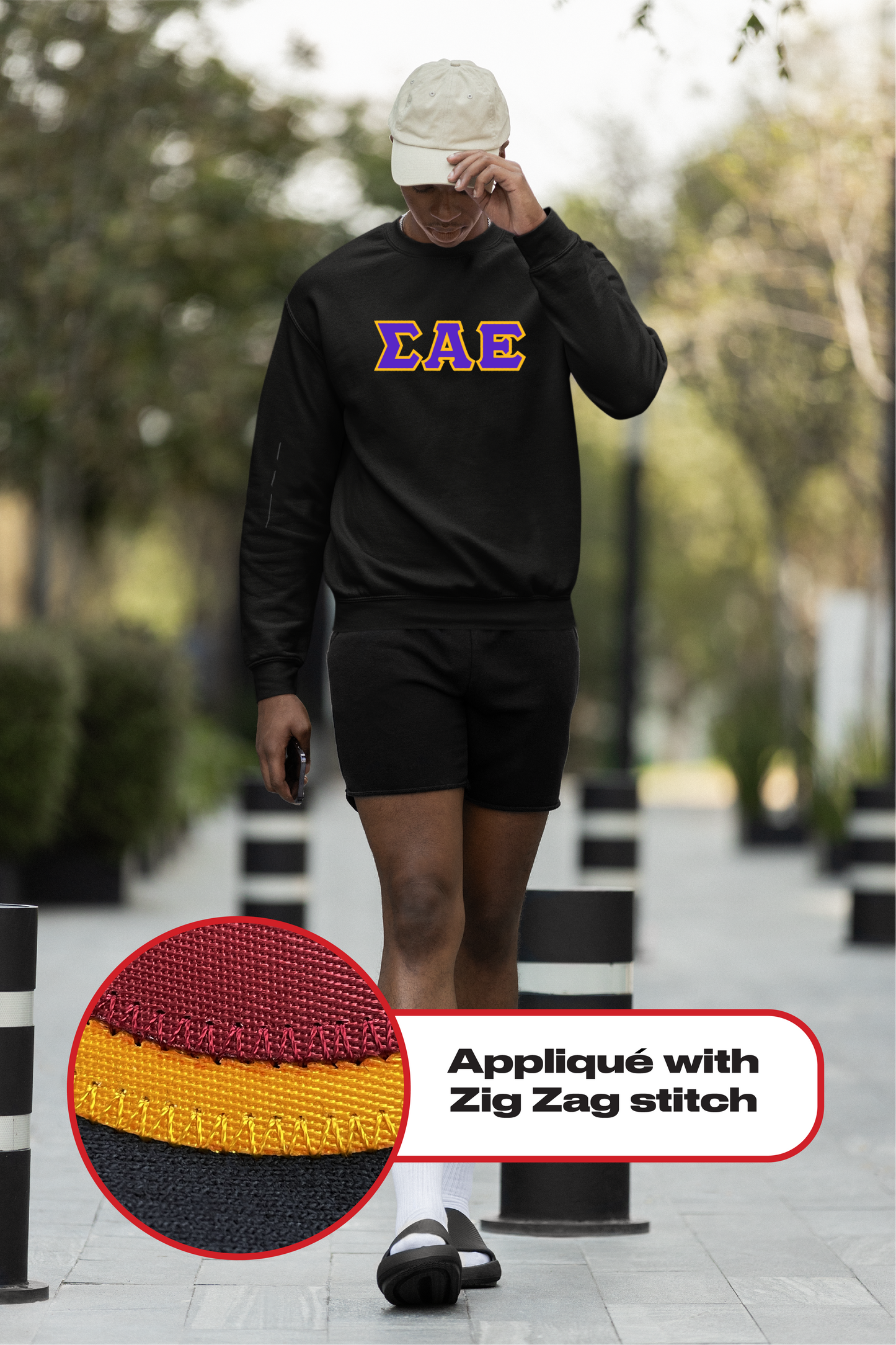 Sigma Alpha Epsilon crewneck sweatshirt letters // Sigma Alpha Epsilon zig-zag embroidered crewneck letters