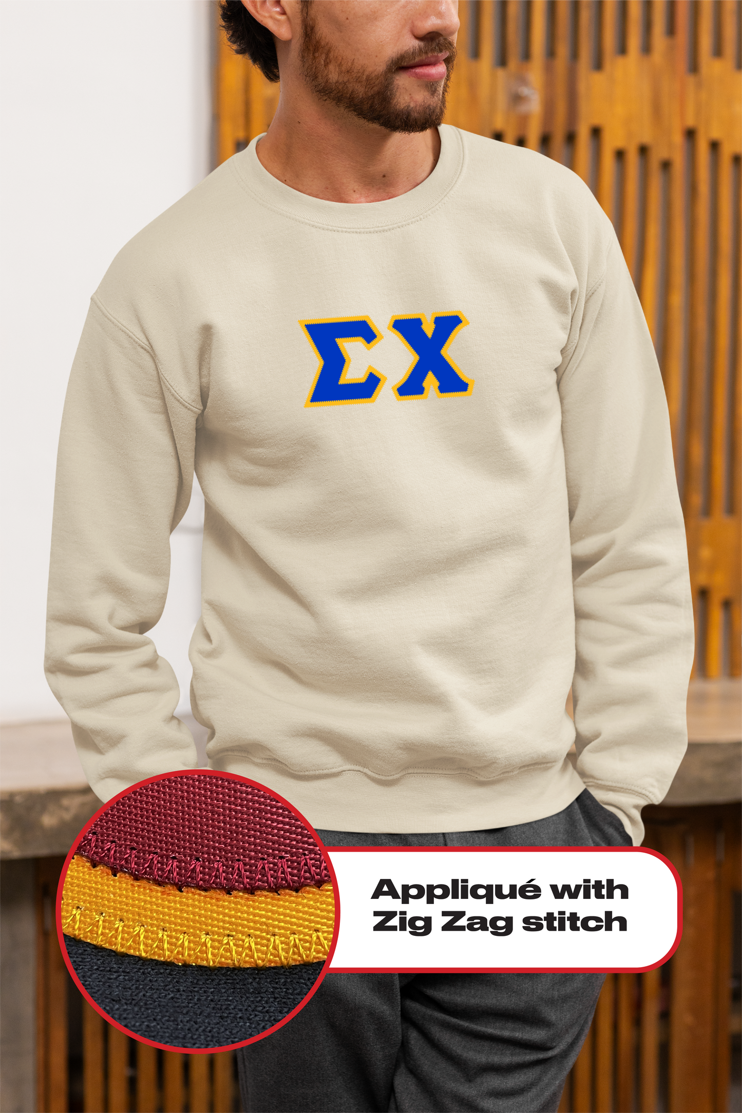 Sigma Chi crewneck sweatshirt letters // Sigma Chi zig-zag embroidered crewneck letters