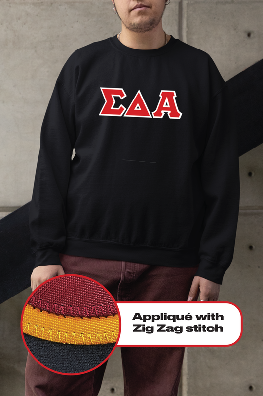 Sigma Delta Alpha crewneck sweatshirt letters // Sigma Delta Alpha zig-zag embroidered crewneck letters