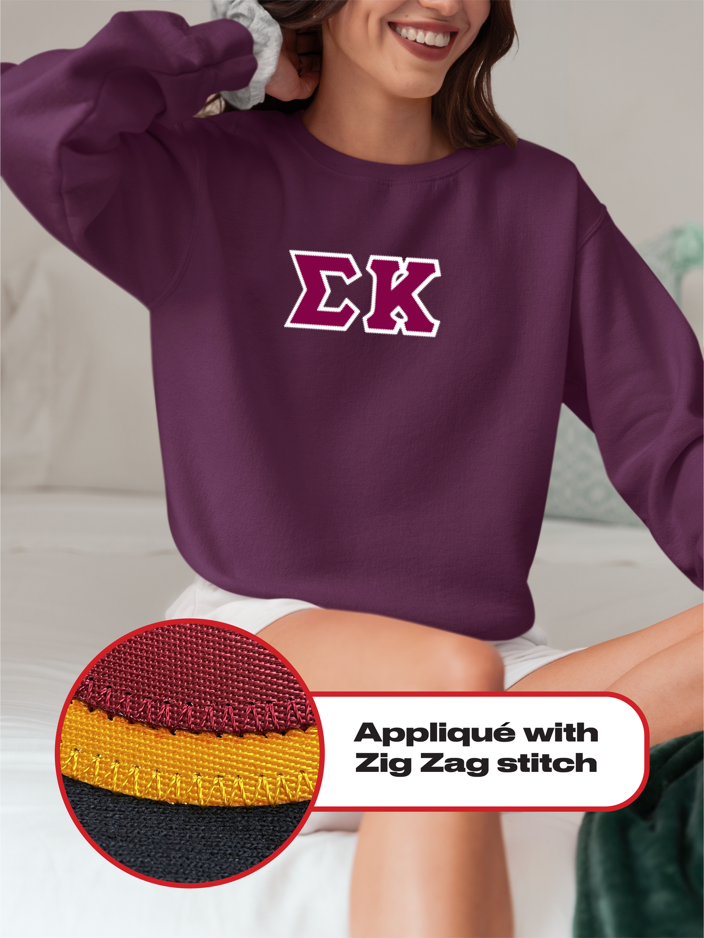 Sigma Kappa crewneck sweatshirt letters // Sigma Kappa zig-zag embroidered crewneck letters