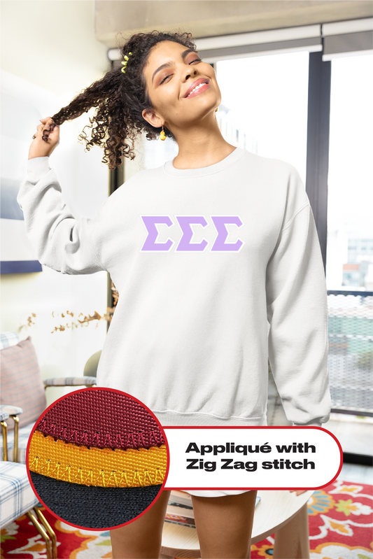 Sigma Sigma Sigma crewneck sweatshirt letters // Sigma Sigma Sigma zig-zag embroidered crewneck letters