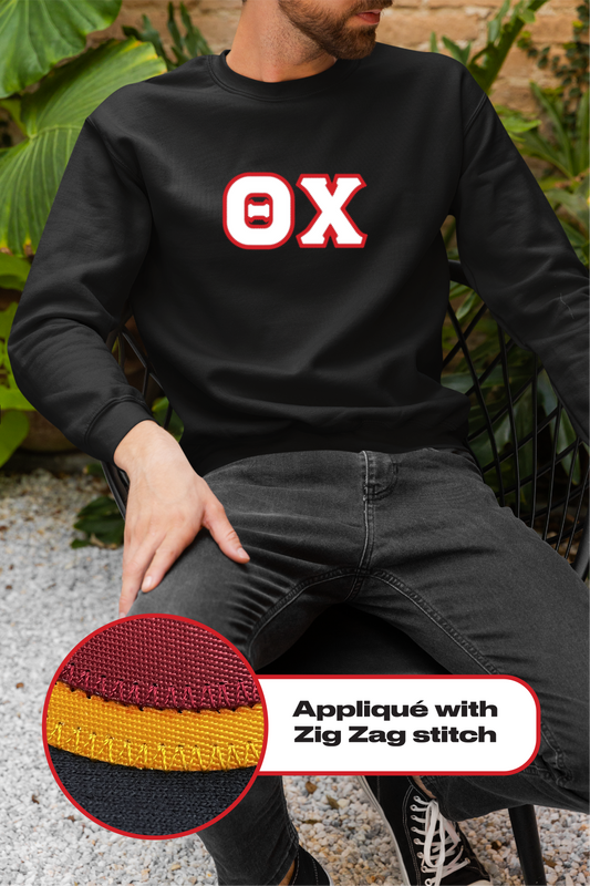 Theta Chi crewneck sweatshirt letters // Theta Chi zig-zag embroidered crewneck letters