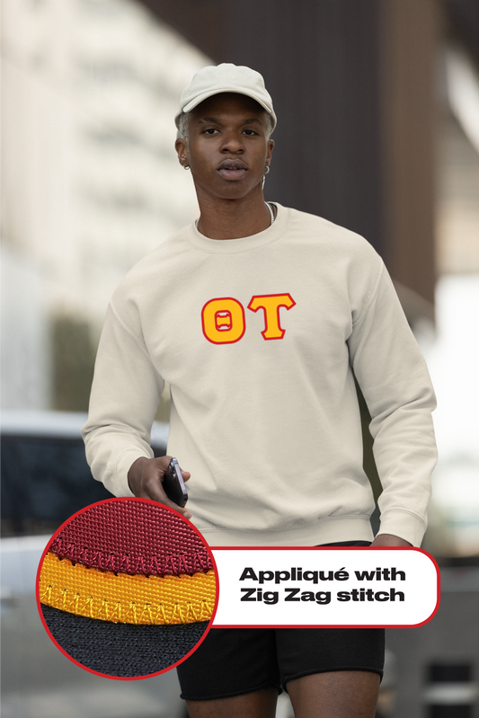 Theta Tau crewneck sweatshirt letters // Theta Tau zig-zag embroidered crewneck letters