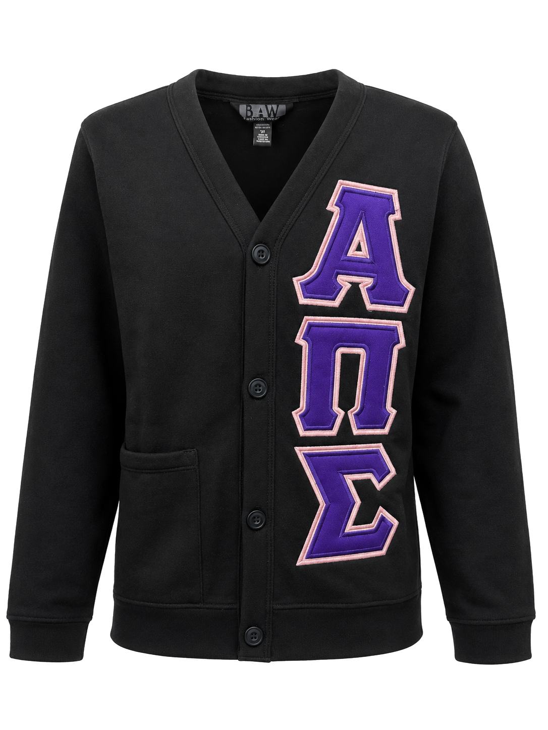 Alpha Pi Sigma Vertical Greek Letter Cardigan with Twill Appliqué