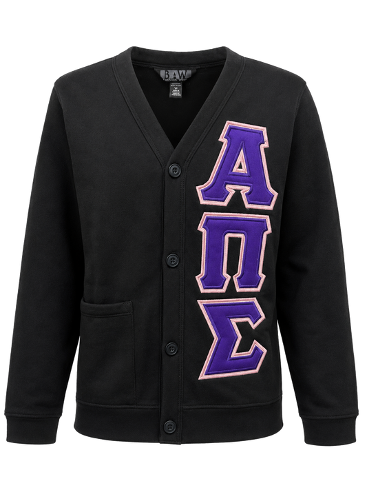 Alpha Pi Sigma Vertical Greek Letter Cardigan with Twill Appliqué