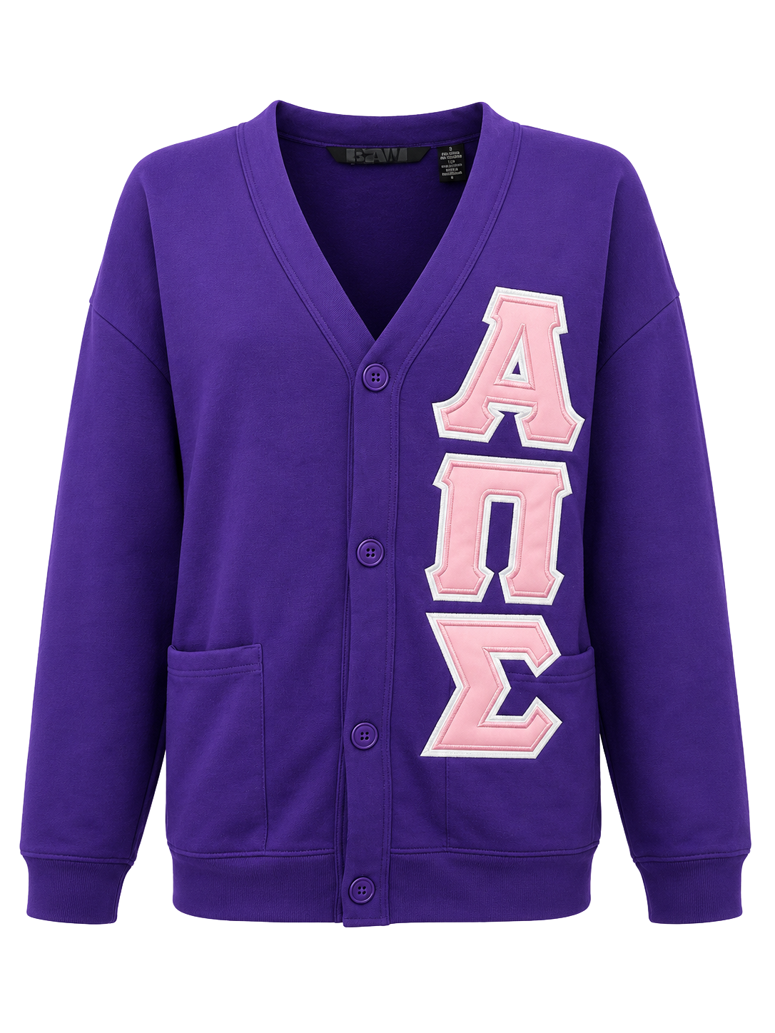 Alpha Pi Sigma Vertical Greek Letter Cardigan with Twill Appliqué