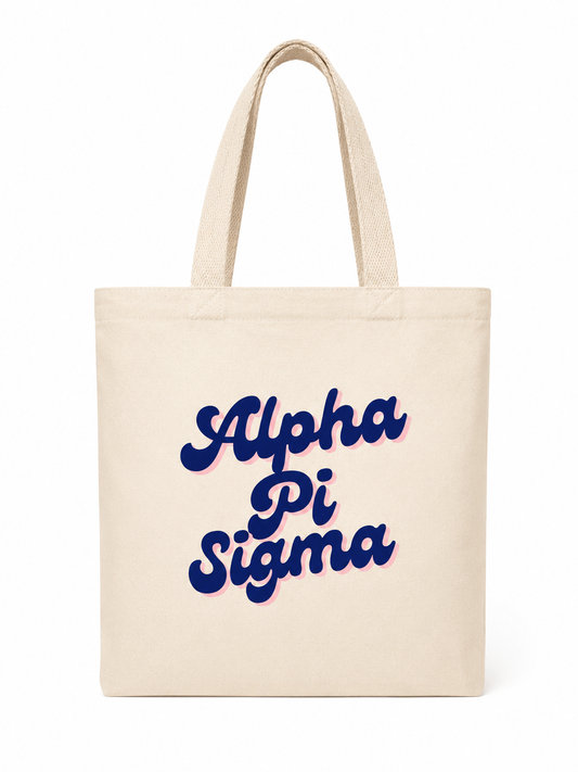 Alpha Pi Sigma Script Shadow Canvas Tote Bag