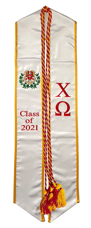 Chi Omega Graduation Stole / Sash with cords Class of 20XX